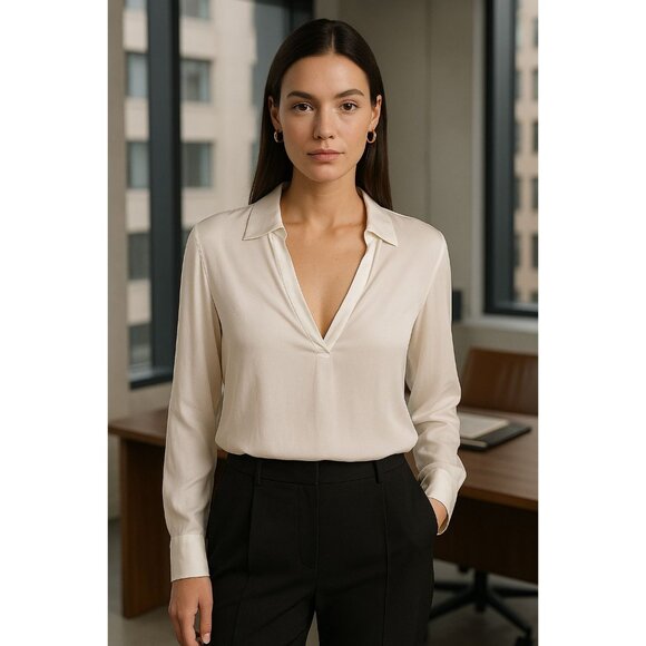 Vince Women's Silk Blouse Ivory Med | Quiet Luxury, Minimalist, Workwear - Picture 1 of 14